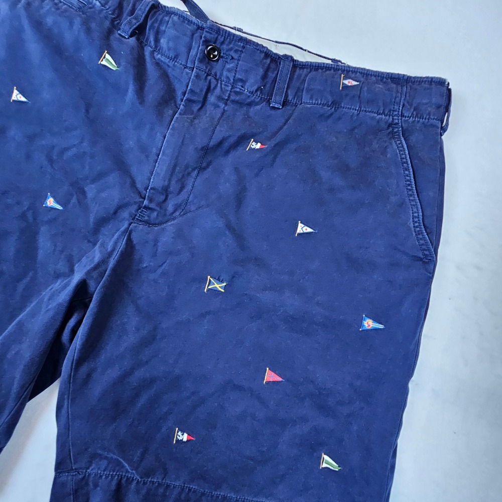 Polo Ralph Lauren Mens 42 Navy Blue Embroidered Nautical Sailboat Chino Shorts